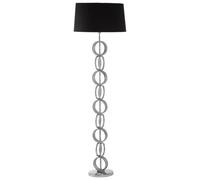 Orsina Floor Lamp With Multi Ring Base, High Gloss Nickel Chain Design, Black Fabric Shade Standing Lamp