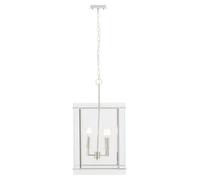 Orsina Four Bulb Pendant Light, Industrial Style Nickel Finish Ceiling Light, Rectangular Pendant With Glass Shade