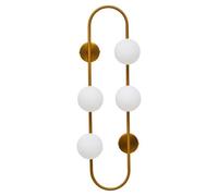 Orsina Four Bulb White Glass Wall Light, Brass Finish Oval Frame Wall Sconce, Minimalist Metal Wall Lamp