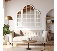 Orsina Fret Flat Wood Wall Mirror in White Orsina White