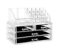 Orsina Functional 16 Compartment Cosmetics Organiser With Drawers, Acrylic Makeup Caddy, Luxe Makeup Storage Unit in Clear