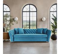 Orsina Functional 3 Seater Cyan Velvet Sofa, Stylish Mid Century Sofa For Bedroom, Comfortable 3 Seater Sofa