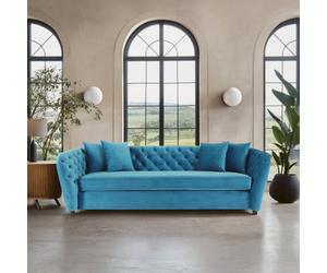 Orsina Functional 3 Seater Cyan Velvet Sofa, Stylish Mid Century Sofa For Bedroom, Comfortable 3 Seater Sofa