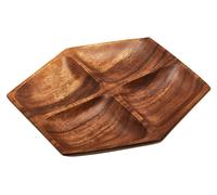 Orsina Functional Acacia Large Four Section Serving Dish, Hand Carved Serving Platter, Hexagonal Centrepiece Dish in Natural Orsina Natural
