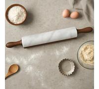 Interiors by PH Ziarat Marble Rolling Pin With Wooden Handles And Stand - White