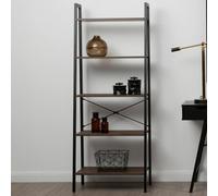 Functional Five Tier Oak Veneer Ladder Shelf Unit, Stylish Industrial Narrow Shelf, Versatile Cupboard Premier Housewares Dark Brown One Size