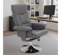 Denton Grey Leather Effect Reclining Chair And Footstool, Grey