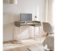 Premier Housewares White Computer Desk With Drawer, Home Office Furniture, Metal & Oak, W 103 x D 60 x H 84cm - Light