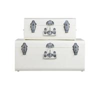 Orsina Functional Set Of Two Ivory Storage Trunks, Durable Large Storage Trunk, Chrome Detail Large Storage Trunk