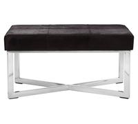 Orsina Genuine Leather Upholstered Grey Bench With Stainless Steel Base, Textured Upholster Seat, Grid Stitched Bench in Black Orsina Black