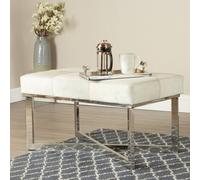 Orsina Genuine Leather Upholstered Grey Bench With Stainless Steel Base,textured Upholster Seat,grid Stitched Bench