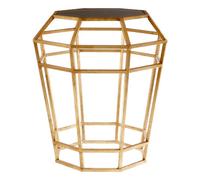 Orsina Geomatric Drum Shaped Table, Stylish Small Table With Octagonal Black Glass Top, Gold Prismatic Side Table