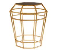 Orsina Geomatric Drum Shaped Table, Stylish Small Table With Octagonal Black Glass Top, Gold Prismatic Side Table Orsina Gold