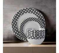 Orsina Geometric 12 Piece Windmill Dinner Set, Porcelain Build Dinnerware Set, Glazed Finish Dishes Set For Daily Use in Black Orsina Black