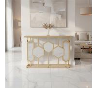 Orsina Geometric Console Table For Sitting Area, Modern Design Decorative Table, Table With Hexagonal Mirror Base in Gold Orsina Gold