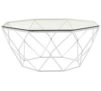 Orsina Geometric Hexagon Tempered Glass Coffee Table With Chrome Base, Silver Finish Table, Glass Top Center Table Orsina Silver