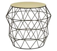 Orsina Geometric Ivory Enamel Side Table, Black Iron Openwork Base Accent Table, Compact Round Table For Living Room Orsina Ivory