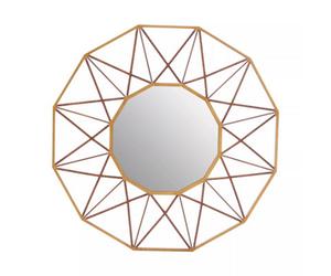 Orsina Geometric Style Wall Mirror, Luxurious Antique Gold Finish Accent Mirror, Round Copper Decorative Mirror