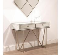Orsina Glamorous Console Table With 2 Spacious Drawers, Storage Table With Mirrored Glass Top, Silver Lounge Table