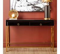 Orsina Glamorous Gold Finish Console Table, Decorative Table For Livingrooms, Stylish Room Table With Glass Shelf