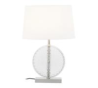 Orsina Glass & Brushed Chrome Table Lamp, Round Cut Glass & Chrome Base, White Linen Shade Lighting Orsina White