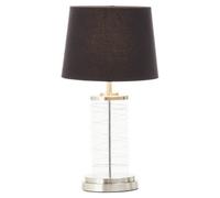 Orsina Glass Cylinder Table Lamp, Chrome Spiral Base With Black Linen Shade, Modern Monochrome Table Light