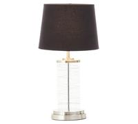Orsina Glass Cylinder Table Lamp, Chrome Spiral Base with Black Linen Shade, Modern Monochrome Table Light in Brown Orsina Brown