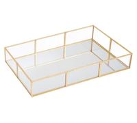 Orsina Glass Jewellery Tray With Mirror Base, Metallic Rectangular Jewelry Tray Organizer, Makeup Organiser in Gold Orsina Gold