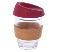 Orsina Glass Mug With Red Silicone Lid, Glass Coffee Mug With Silicone Lid & Cork Wrap, Glass Mug With Lid Orsina Red