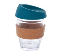 Orsina Glass Mug With Red Silicone Lid, Glass Coffee Mug With Silicone Lid & Cork Wrap, Glass Mug With Lid in Dark Green Orsina Dark Green