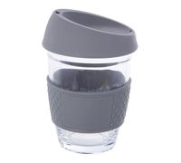 Orsina Glass Mug With Red Silicone Lid, Glass Coffee Mug With Silicone Lid & Cork Wrap, Glass Mug With Lid in Grey Orsina Grey