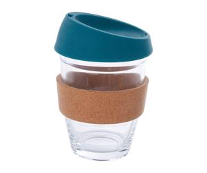 Orsina Glass Mug With Red Silicone Lid, Glass Coffee Mug With Silicone Lid & Cork Wrap, Glass Mug With Lid in Dark Green Orsina Dark Green