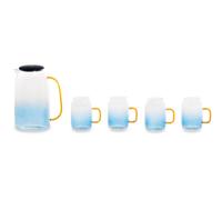 Orsina Glass Ombre Blue Pitcher & Cup Set, Delicate Glass Jug Set With Amber Handles, Spacious 1500ml Jug With Lid Orsina Blue