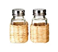 Orsina Glass/rattan Salt And Pepper Shaker Set, Rustic Woven Design With Clear Glass Bottles, Table Seasoning Set