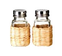 Orsina Glass/Rattan Salt & Pepper Shaker Set, Rustic Woven Design with Clear Glass Bottles, Table Seasoning Set Orsina Clear
