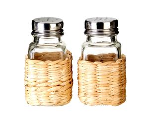 Orsina Glass/Rattan Salt & Pepper Shaker Set, Rustic Woven Design with Clear Glass Bottles, Table Seasoning Set Orsina Clear