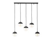 Orsina Glass Shades Pendant Light, 5 Globe-Shaped Pendant Light In Black Finish, Horizontal Cluster Lighting