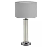 Orsina Glass Table Lamp With Chrome-Edged Pillar, Translucent Glass Table Light, Accent Lamp With Fluted Base