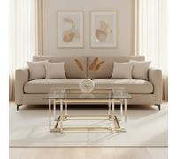 Orsina Glass Top Coffee Table, Gold And Silver Luxury Coffee Table, Modern Style Metal Coffee Table With Glass Top