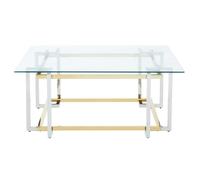 Orsina Glass Top Coffee Table, Gold & Silver Luxury Coffee Table, Modern Style Metal Coffee Table with Glass Top Orsina Gold