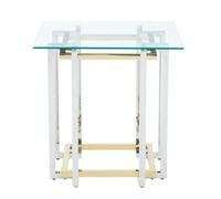 Orsina Glass Top Side Table, Gold And Silver Luxury Side Table, Modern Side Table With Glass Top, Sofa Side Table