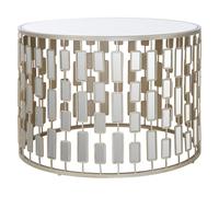 Orsina Glass Topped Coffee Table, Champagne Silver Finish Large Round Table, Modern Decorative Table, Accent Table Orsina Silver