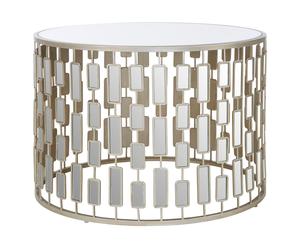 Orsina Glass Topped Coffee Table, Champagne Silver Finish Large Round Table, Modern Decorative Table, Accent Table Orsina Silver