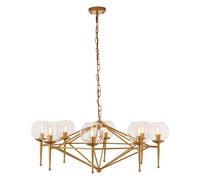 Orsina Gold 8 Arm Geo Pendant Lamp, Mid Century Modern Glass Globe Ceiling Light, Glamorous Geometric Frame Pendant Orsina Gold