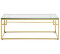 Orsina Gold Brushed Coffee Table, Modern Tempered Glass Top, Sturdy Stainless Steel Frame, Glamorous Minimal Design Orsina Gold