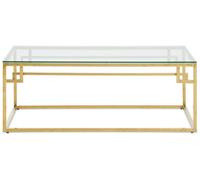 Orsina Gold Brushed Coffee Table, Modern Tempered Glass Top, Sturdy Stainless Steel Frame, Glamorous Minimal Design