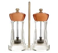Orsina Gold & Clear Salt & Pepper Mill Set On Stand, Acrylic Grinders With Gold Finish & Ceramic Mechanisms in Copper Orsina Copper