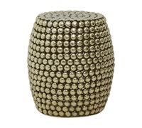 Orsina Gold Finish Beaded Barrel Stool, Handmade Iron Accent Stool With Interconnected Bead Design Orsina Gold