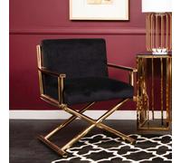 Orsina Gold Finish Black Velvet Chair, Lounge Chair With Cross Style Base, Ocassional Chair, Velvet Upholster Armchair Orsina Black