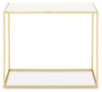 Orsina Gold Finish Console Table, Sleek Gold Iron Frame with White Rectangular Marble Top, Open-Frame Console Orsina Gold